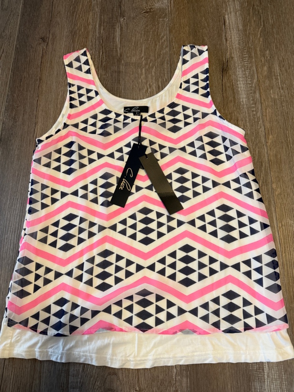 C. Luce Pink, Navy & Cream Geometric Tank
